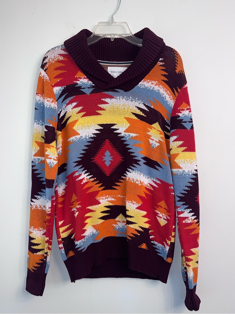 Sun + Stone Men’s Southwestern Pullover Swater- NWOT- 100% Cotton